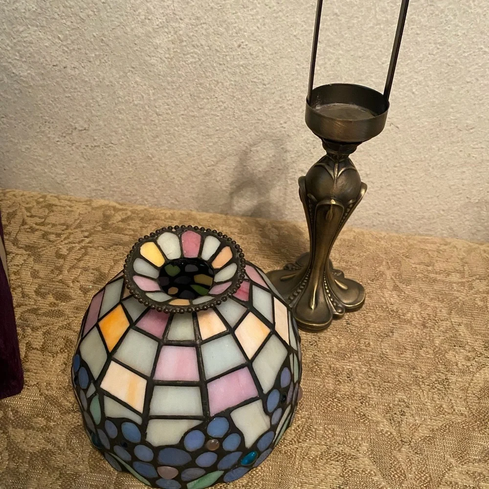 Vintage Partylite Stained Glass Hydrangea Tealight Lamp - Picture 3 of 7